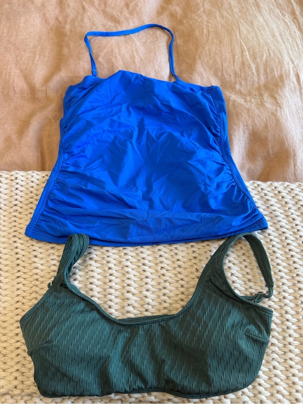 Bundle of Royal Blue Tankini Top & Forest Green Bikini Top Set